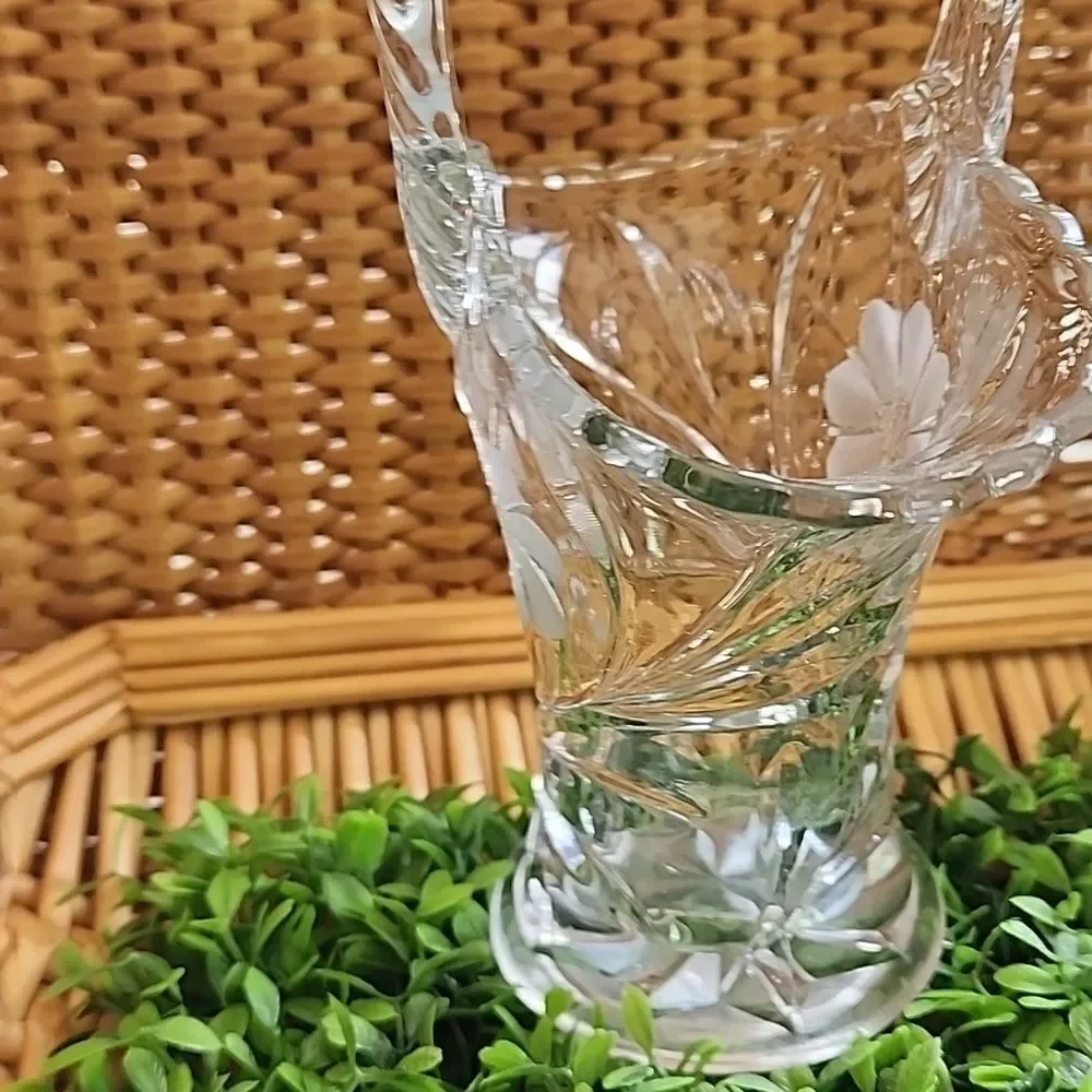 Vintage Etched Glass Floral Bride's Basket With Handle Coquette Bridal